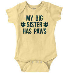 My Big Sister Has Paws Romper Bodysuit-Direct To Garment Print-Brisco Baby