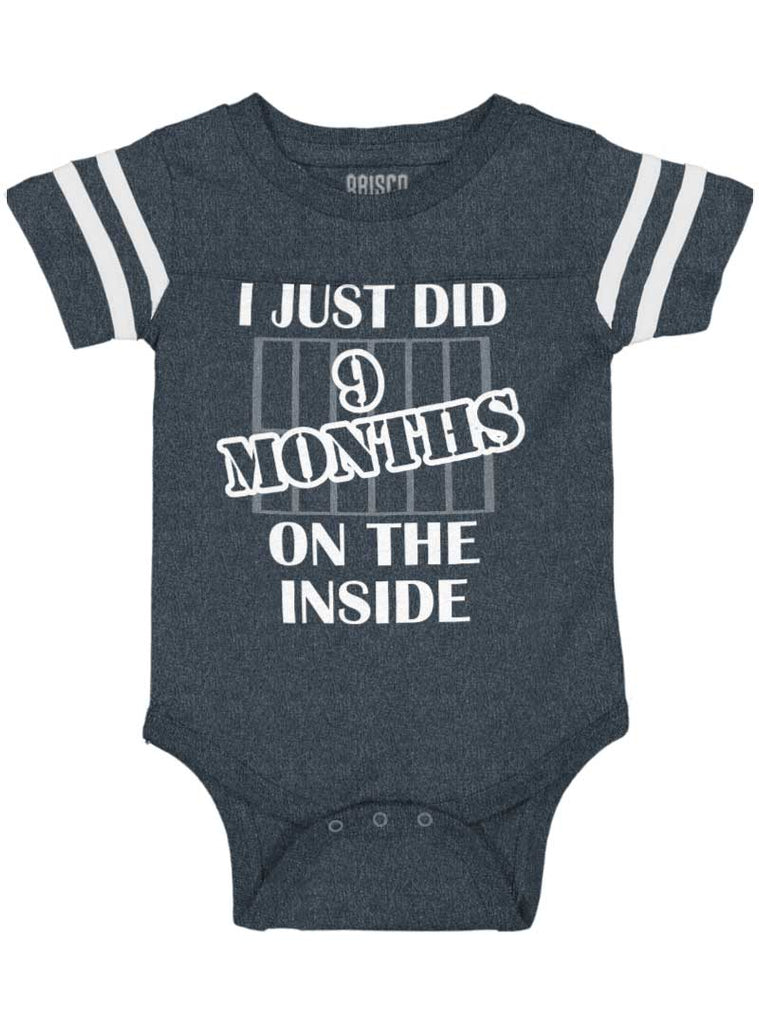 9 Months On The Inside Football Romper Bodysuit-Direct To Garment Print-Brisco Baby