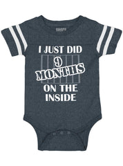 9 Months On The Inside Football Romper Bodysuit-Direct To Garment Print-Brisco Baby