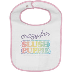 Crazy For Slush Puppie Trimmed White Snap Bib-Direct To Garment Print-Brisco Baby