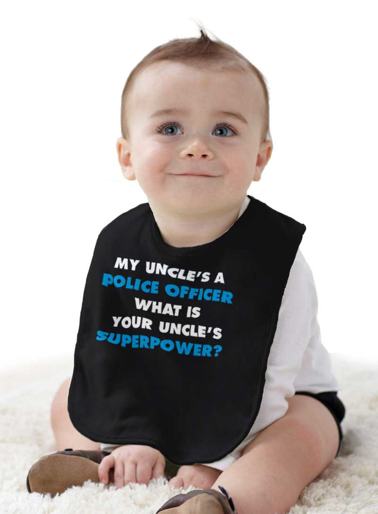 Uncle Police Officer Superpower Infant Baby Bib-Direct To Garment Print-Brisco Baby