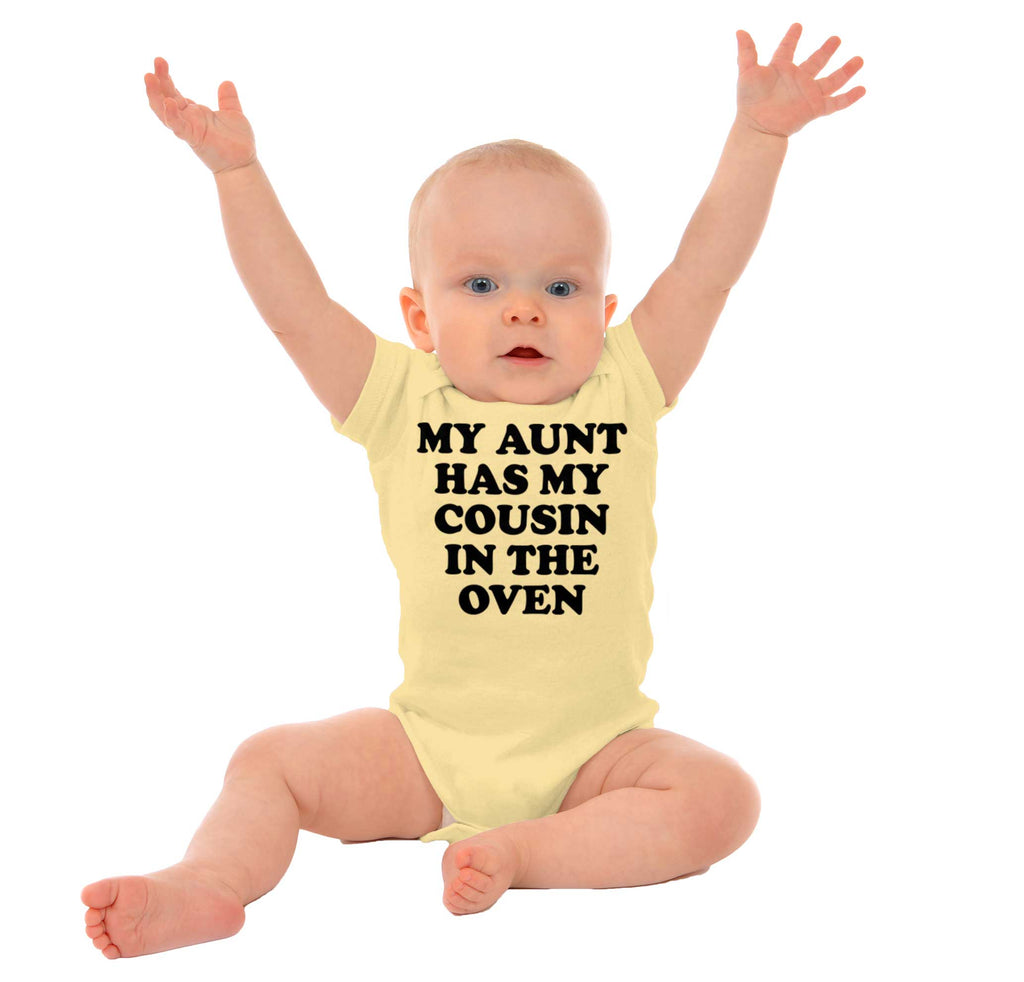 Aunt Has Cousin In Oven Romper Bodysuit-Direct To Garment Print-Brisco Baby