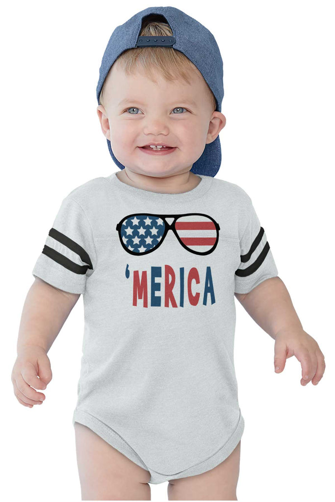 ‘merica Football Romper Bodysuit-Direct To Garment Print-Brisco Baby