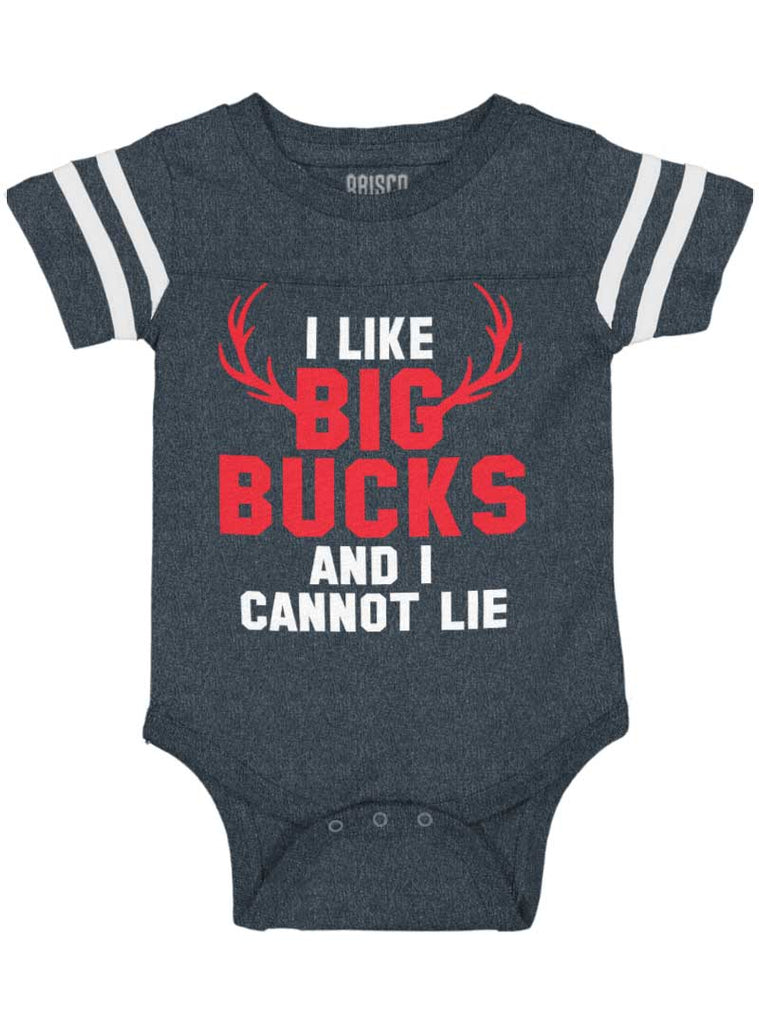 I Like Big Bucks Football Romper Bodysuit-Direct To Garment Print-Brisco Baby