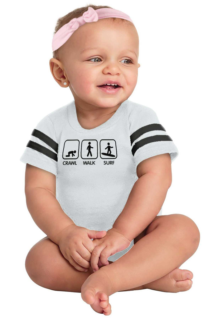 Crawl Walk Surf Football Romper Bodysuit-Direct To Garment Print-Brisco Baby