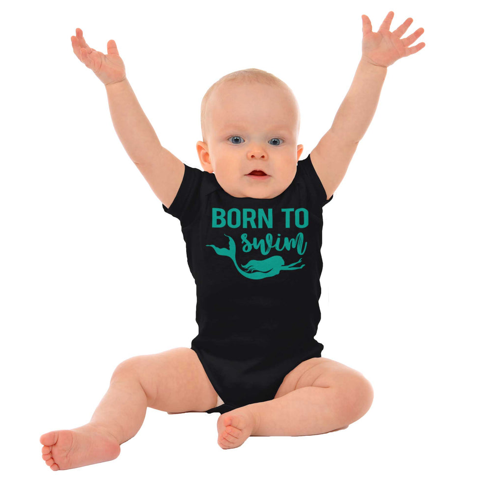 Born To Swim Romper Bodysuit-Direct To Garment Print-Brisco Baby