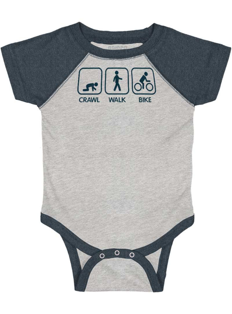 Crawl Walk Bike Raglan Romper Bodysuit-Direct To Garment Print-Brisco Baby