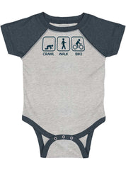 Crawl Walk Bike Raglan Romper Bodysuit-Direct To Garment Print-Brisco Baby