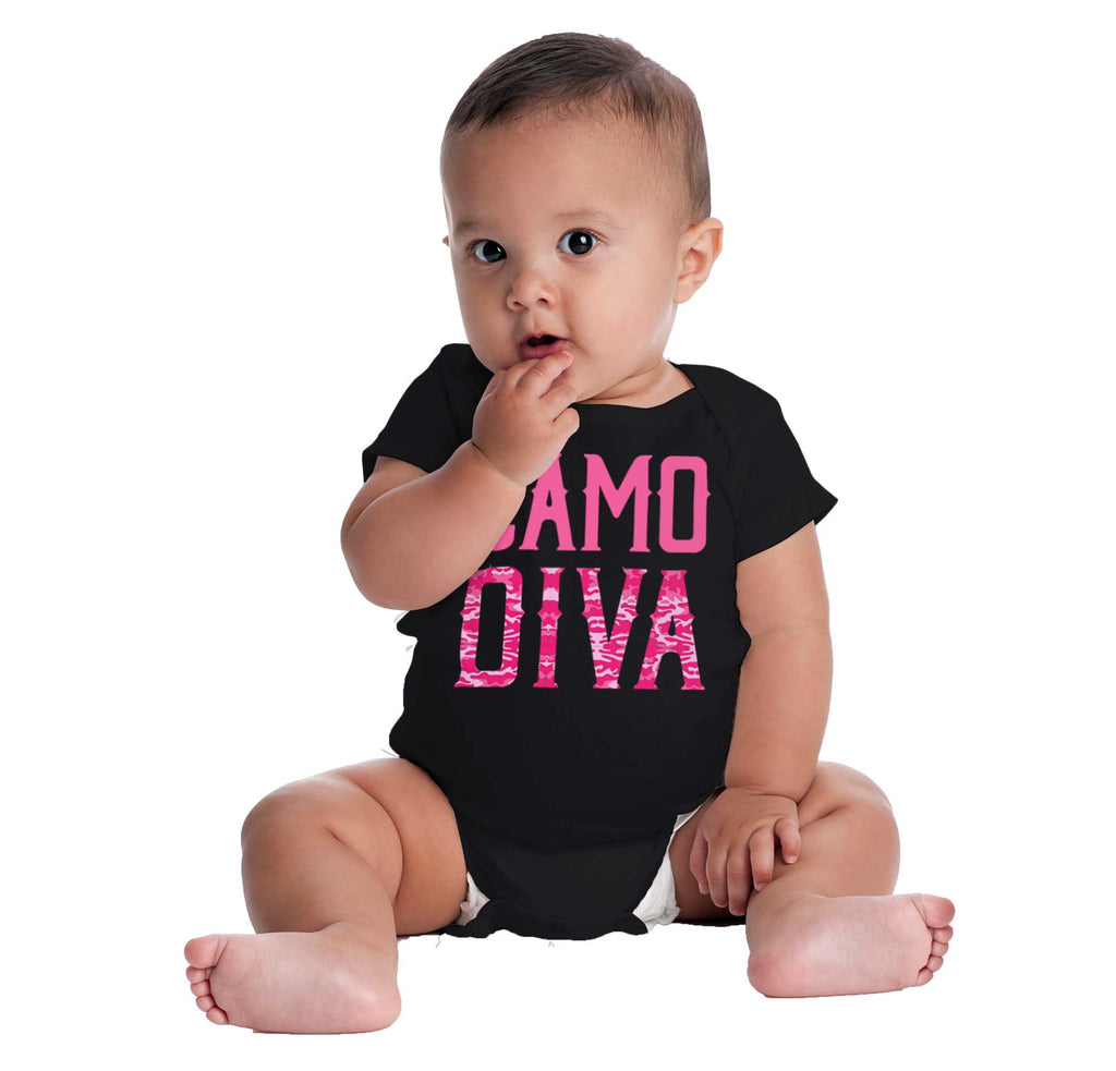 Pink Camo Diva Romper Bodysuit-Direct To Garment Print-Brisco Baby