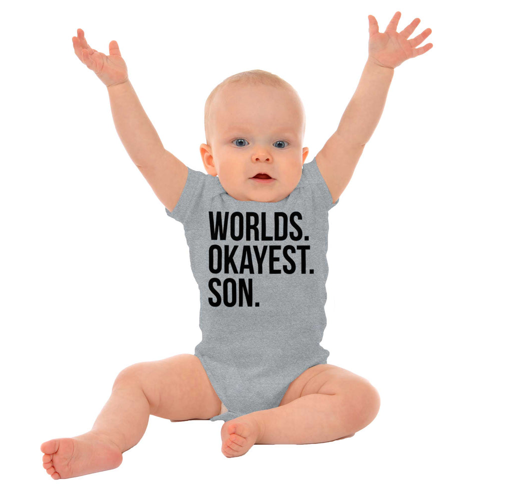 Worlds Okayest Son Romper Bodysuit-Direct To Garment Print-Brisco Baby