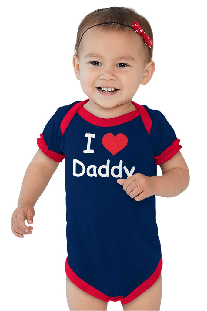 I Heart Daddy Baby Ruffled Trim Romper-Direct To Garment Print-Brisco Baby