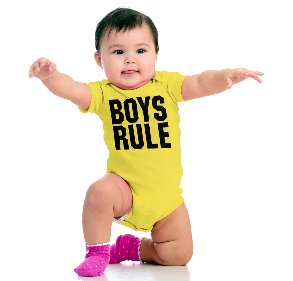 Boys Rule Romper Bodysuit-Direct To Garment Print-Brisco Baby