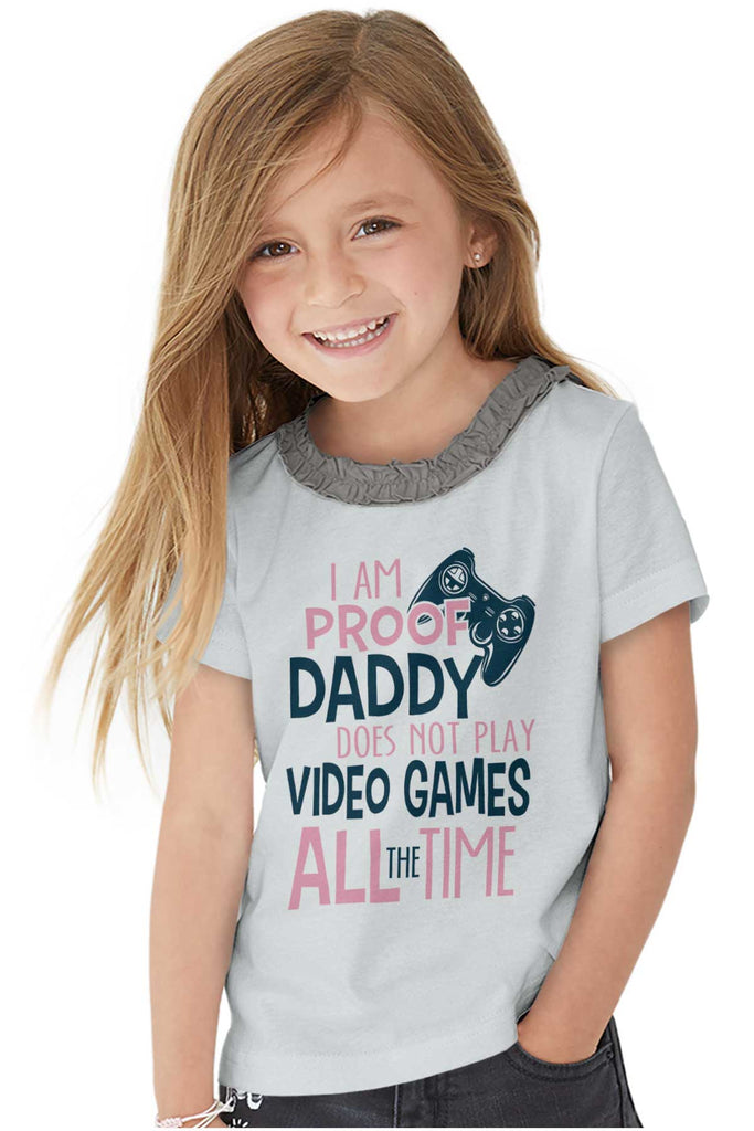 Daddy Plays Video Games Toddler Ruffled Trim T-Shirt-Direct To Garment Print-Brisco Baby