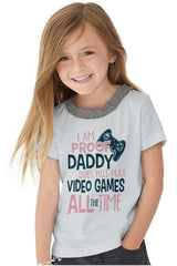 Daddy Plays Video Games Toddler Ruffled Trim T-Shirt-Direct To Garment Print-Brisco Baby