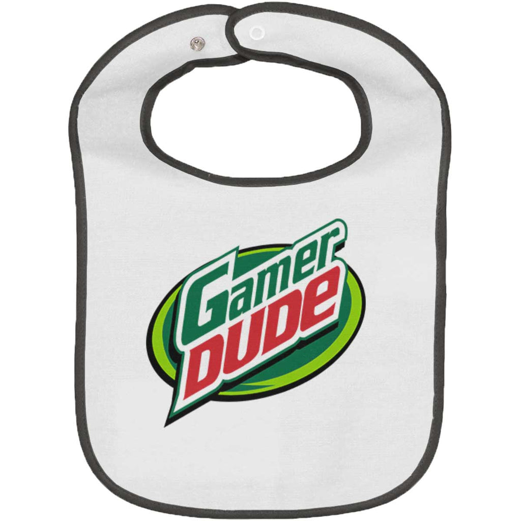 Gamer Dude Video Gaming Geek Trimmed White Snap Bib-Direct To Garment Print-Brisco Baby