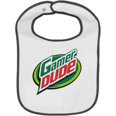 Gamer Dude Video Gaming Geek Trimmed White Snap Bib-Direct To Garment Print-Brisco Baby