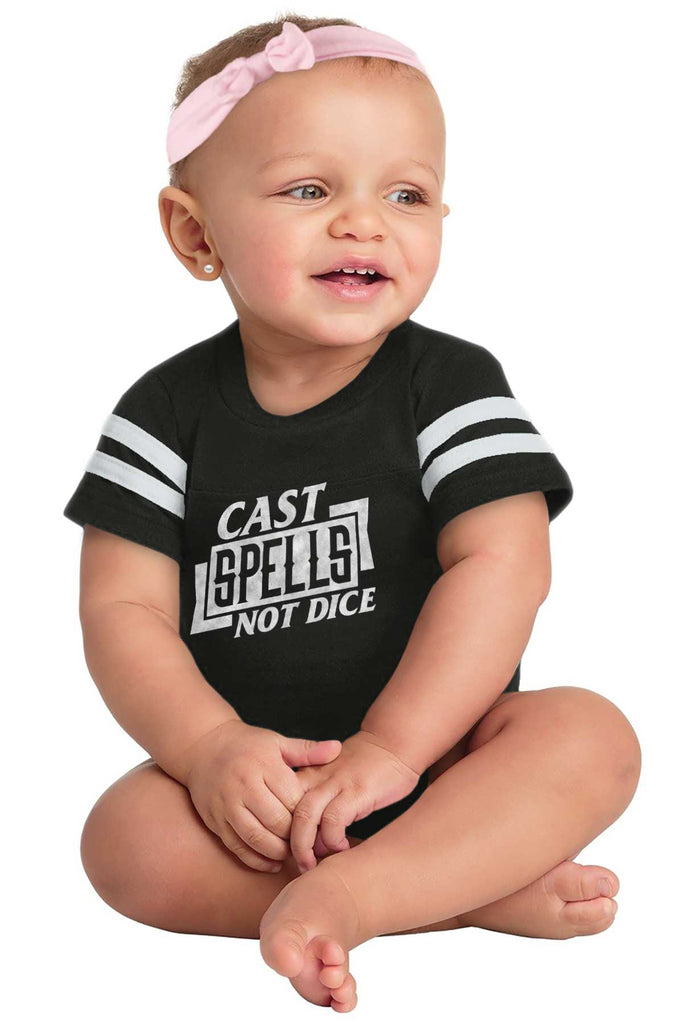 Cast Spells Not Dice Dungeons Football Romper Bodysuit-Direct To Garment Print-Brisco Baby