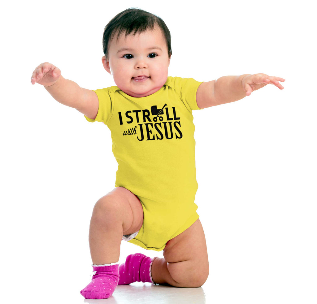 Stroll With Jesus Romper Bodysuit-Direct To Garment Print-Brisco Baby