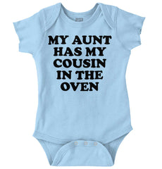 Aunt Has Cousin In Oven Romper Bodysuit-Direct To Garment Print-Brisco Baby