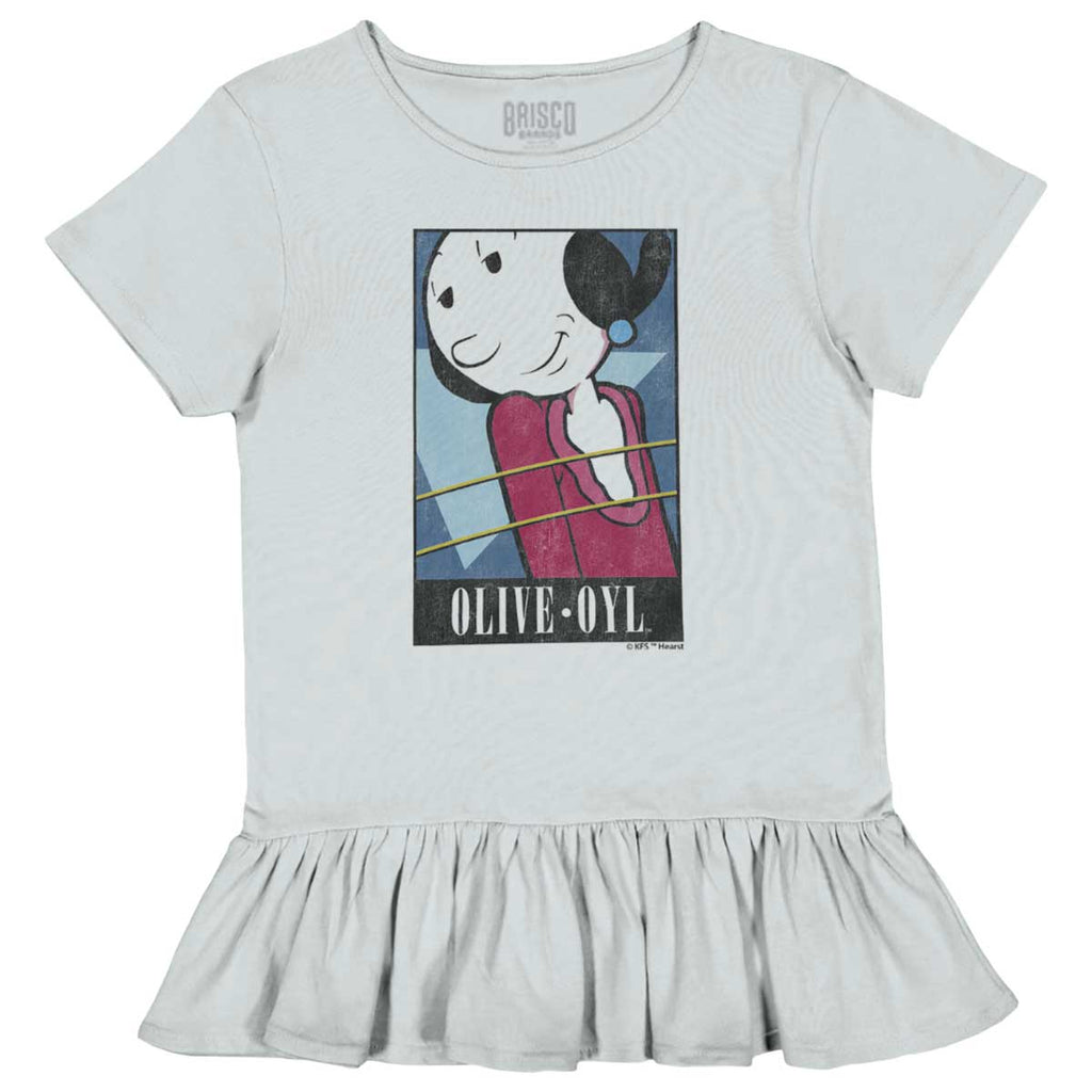 Olive Oyl Toddler Ruffle Bottom Tee-Direct To Garment Print-Brisco Baby
