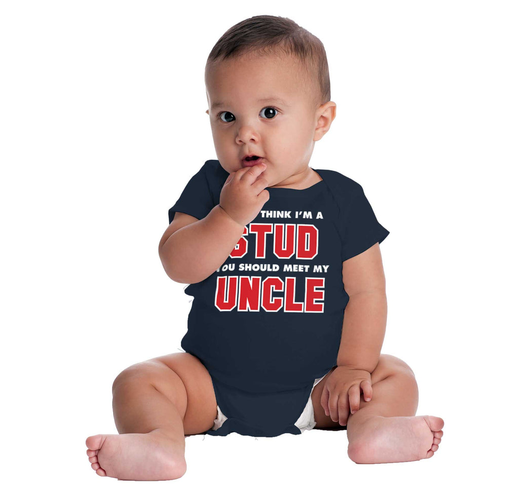 Think I'm A Stud Meet Uncle Romper Bodysuit-Direct To Garment Print-Brisco Baby