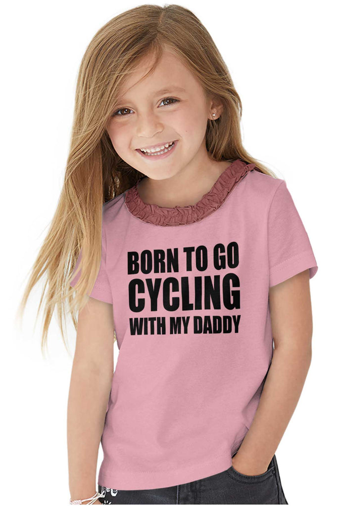 Cycling With Daddy Toddler Ruffled Trim T-Shirt-Direct To Garment Print-Brisco Baby