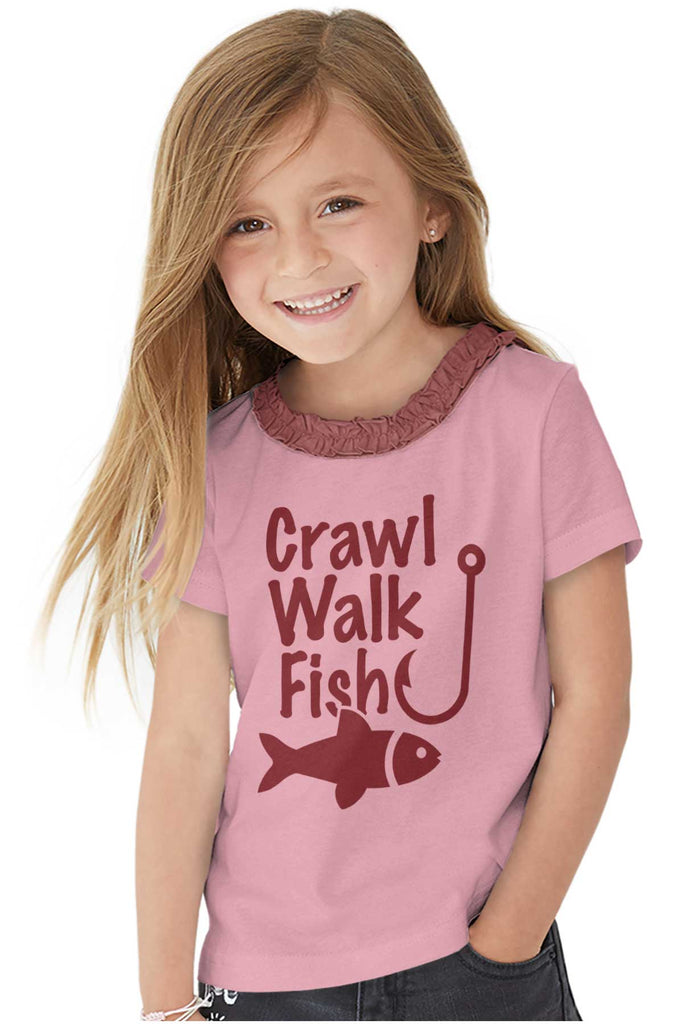 Crawl Walk Fish Toddler Ruffled Trim T-Shirt-Direct To Garment Print-Brisco Baby