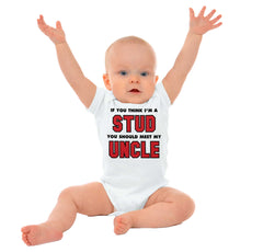 Think I'm A Stud Meet Uncle Romper Bodysuit-Direct To Garment Print-Brisco Baby