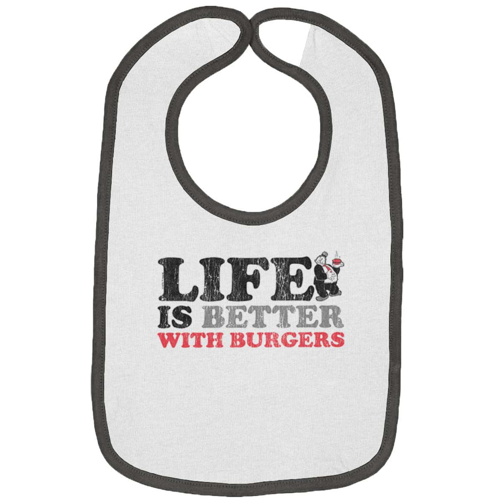 Better With Burgers Trimmed Colored Velcro Bib-Direct To Garment Print-Brisco Baby