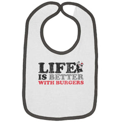 Better With Burgers Trimmed Colored Velcro Bib-Direct To Garment Print-Brisco Baby