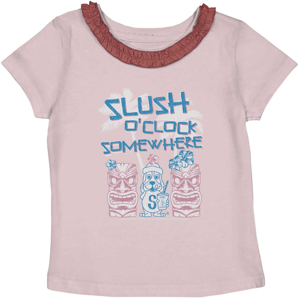 Slush O Clock Somewhere Toddler Ruffled Trim T-Shirt-Direct To Garment Print-Brisco Baby
