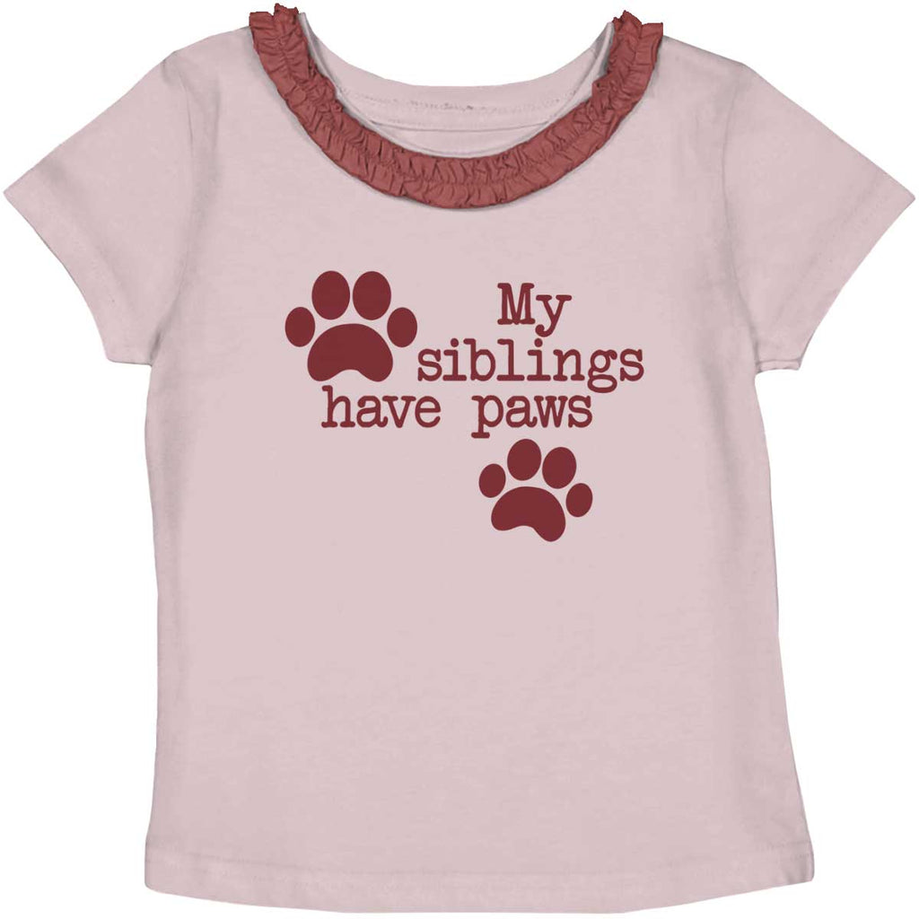 Siblings have paws Toddler Ruffled Trim T-Shirt-Direct To Garment Print-Brisco Baby
