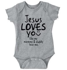 Jesus Loves You Romper Bodysuit-Direct To Garment Print-Brisco Baby