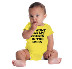 Aunt Has Cousin In Oven Romper Bodysuit-Direct To Garment Print-Brisco Baby