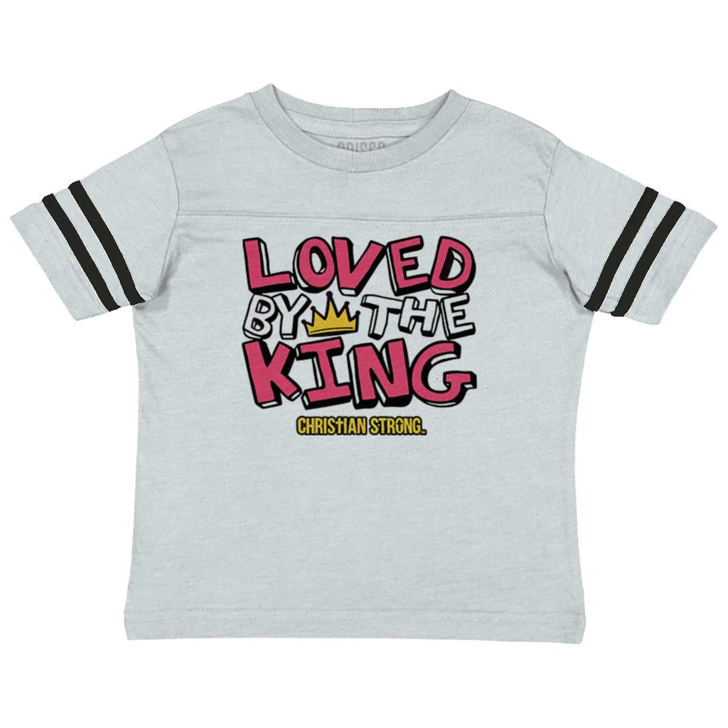 Loved By The King Toddler Football Jersey Tee-Direct To Garment Print-Brisco Baby