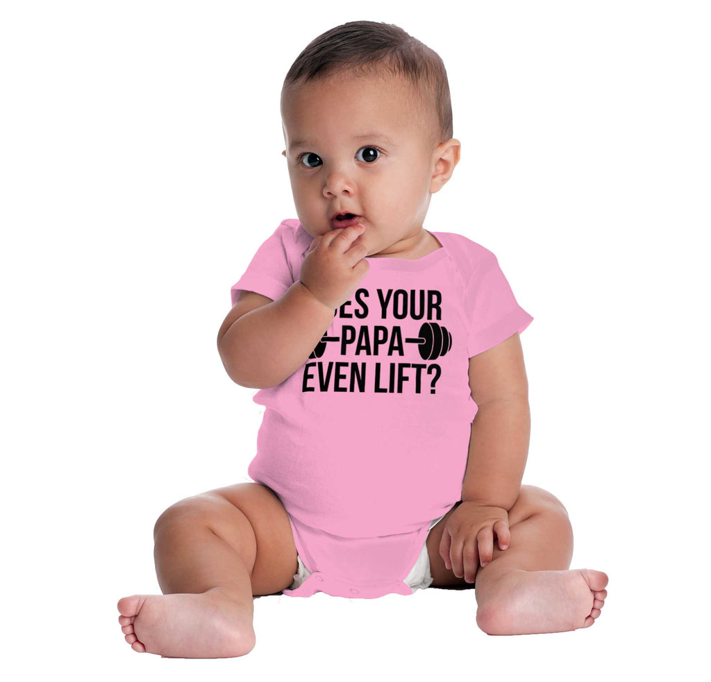 Does Your Papa Lift? Romper Bodysuit-Direct To Garment Print-Brisco Baby