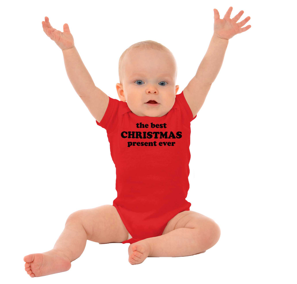 Best Christmas Present Romper Bodysuit-Direct To Garment Print-Brisco Baby