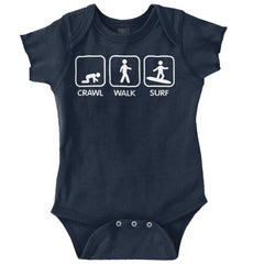 Crawl Walk Surf Romper Bodysuit-Direct To Garment Print-Brisco Baby
