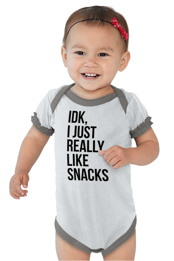 Really Like Snacks Baby Ruffled Trim Romper-Direct To Garment Print-Brisco Baby