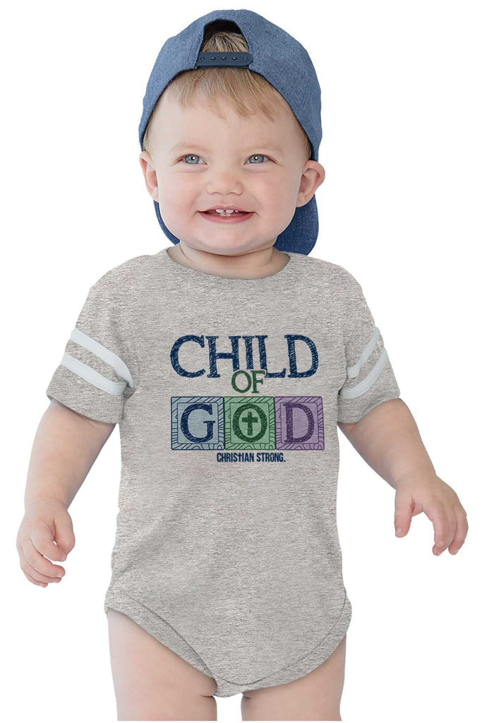 Child of God Football Romper Bodysuit-Direct To Garment Print-Brisco Baby