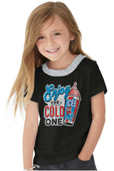 Enjoy The Cold One Toddler Ruffled Trim T-Shirt-Direct To Garment Print-Brisco Baby