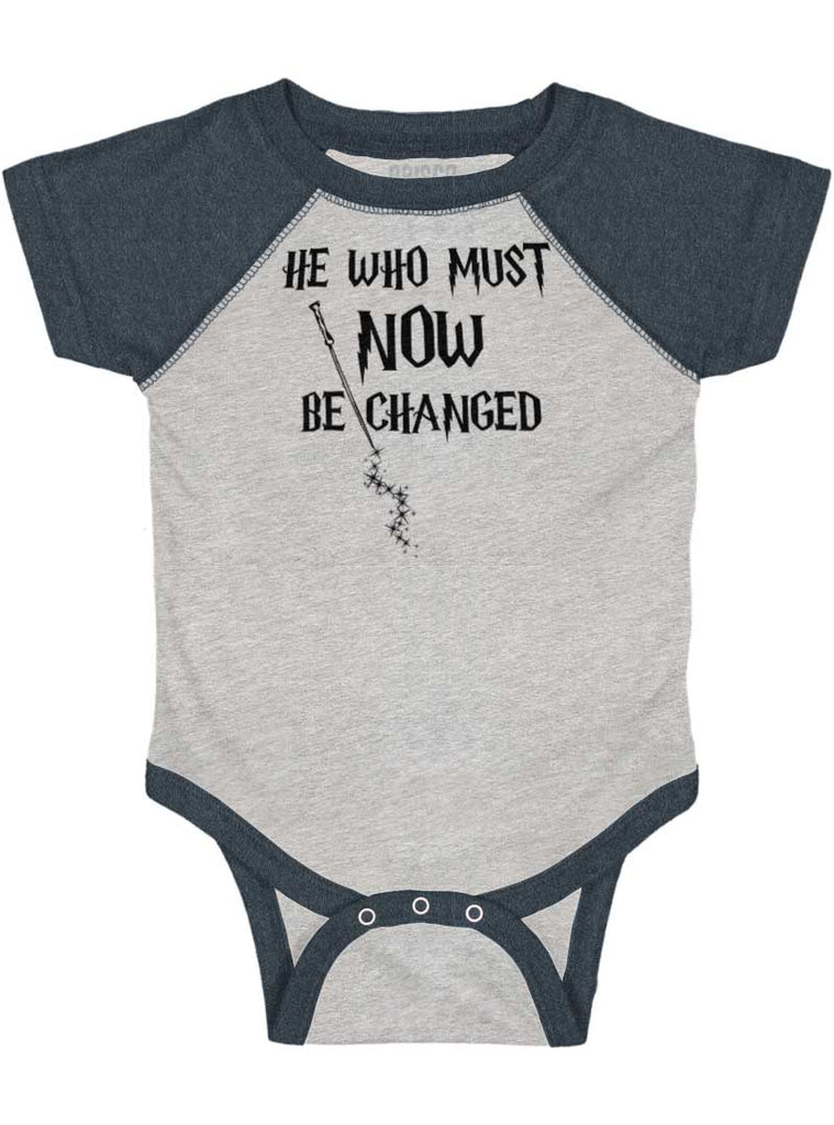 He Who Must Be Changed Raglan Romper Bodysuit-Direct To Garment Print-Brisco Baby
