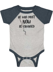 He Who Must Be Changed Raglan Romper Bodysuit-Direct To Garment Print-Brisco Baby