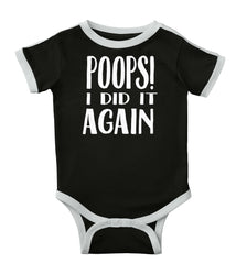Poops I Did It Again Ringer Romper Bodysuit-Direct To Garment Print-Brisco Baby