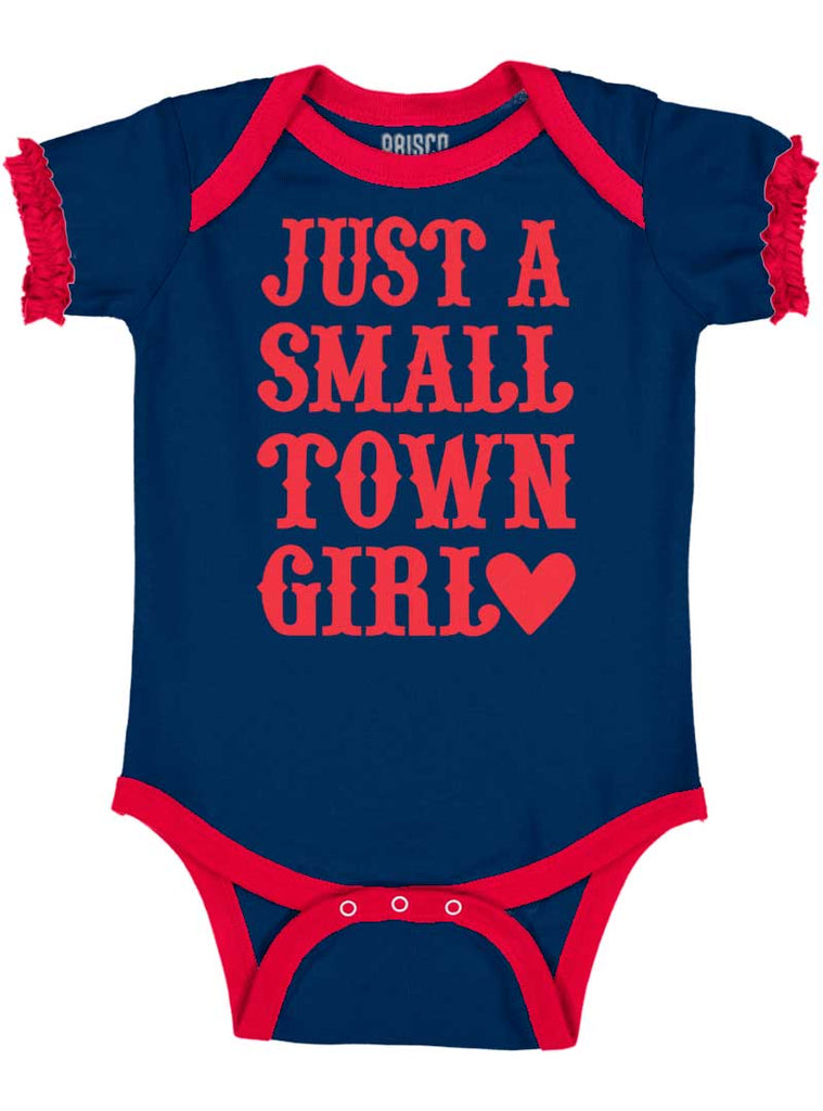 Small Town Girl Baby Ruffled Trim Romper-Direct To Garment Print-Brisco Baby