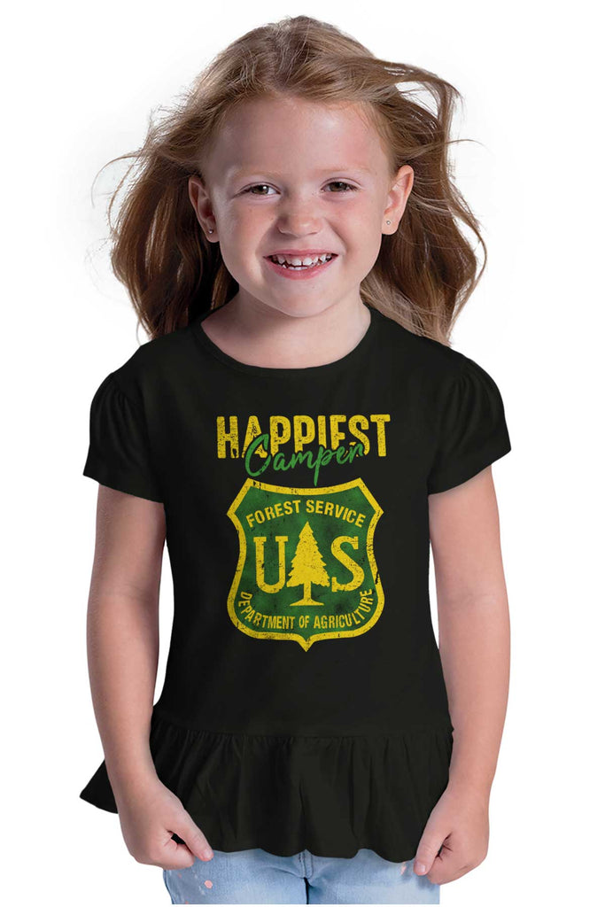Happiest Camper Toddler Ruffle Bottom Tee-Direct To Garment Print-Brisco Baby