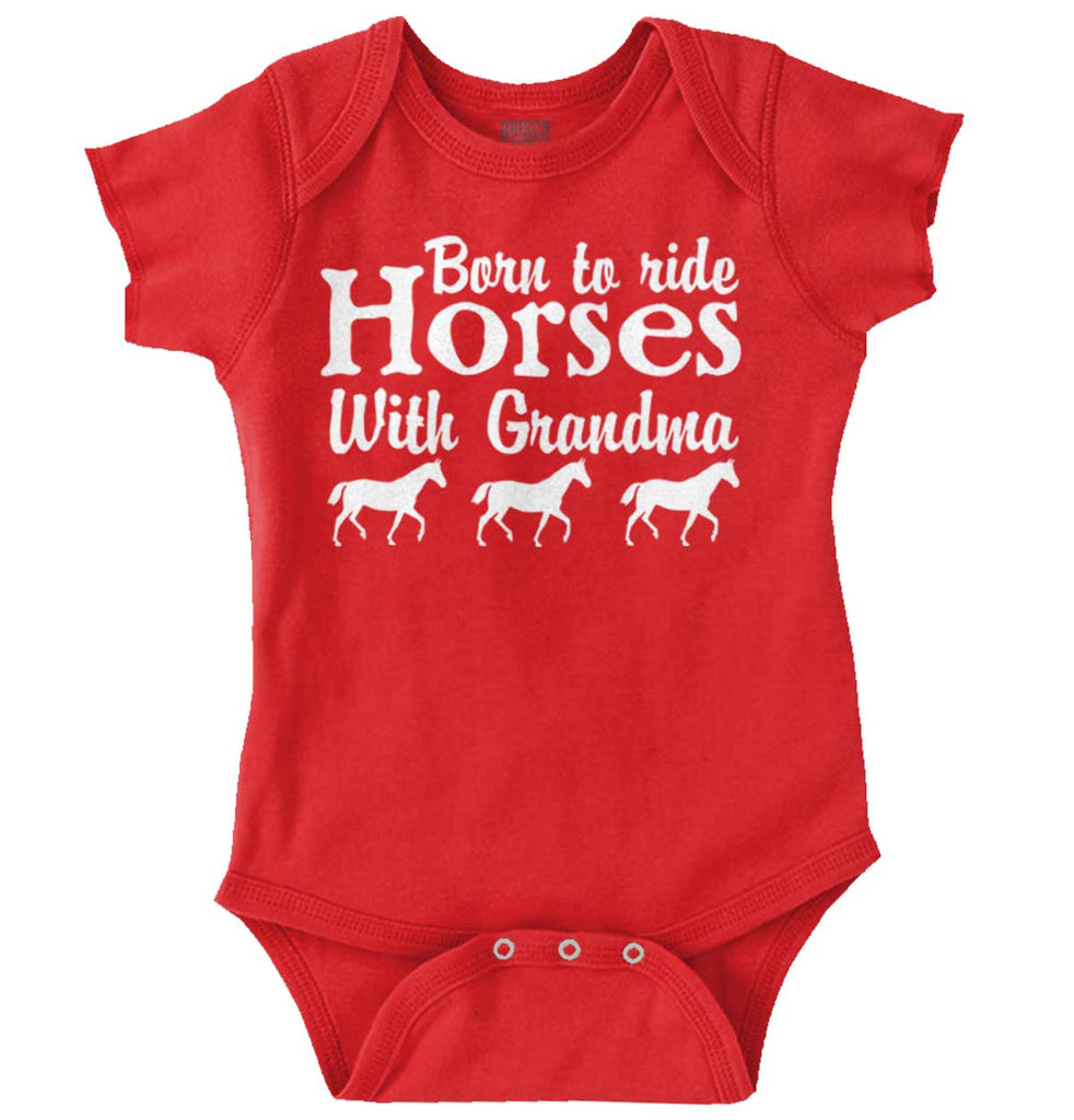 Born To Ride Horses With Grandma Romper Bodysuit-Direct To Garment Print-Brisco Baby