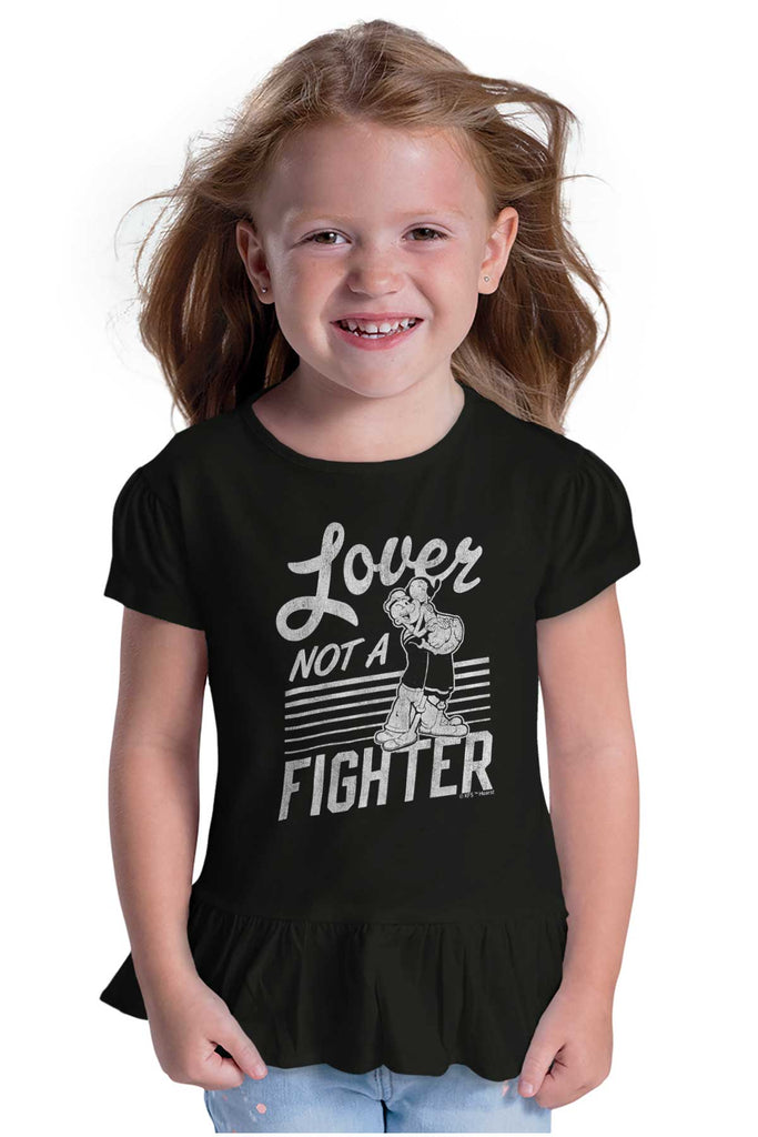 Lover Not A Fighter Toddler Ruffle Bottom Tee-Direct To Garment Print-Brisco Baby