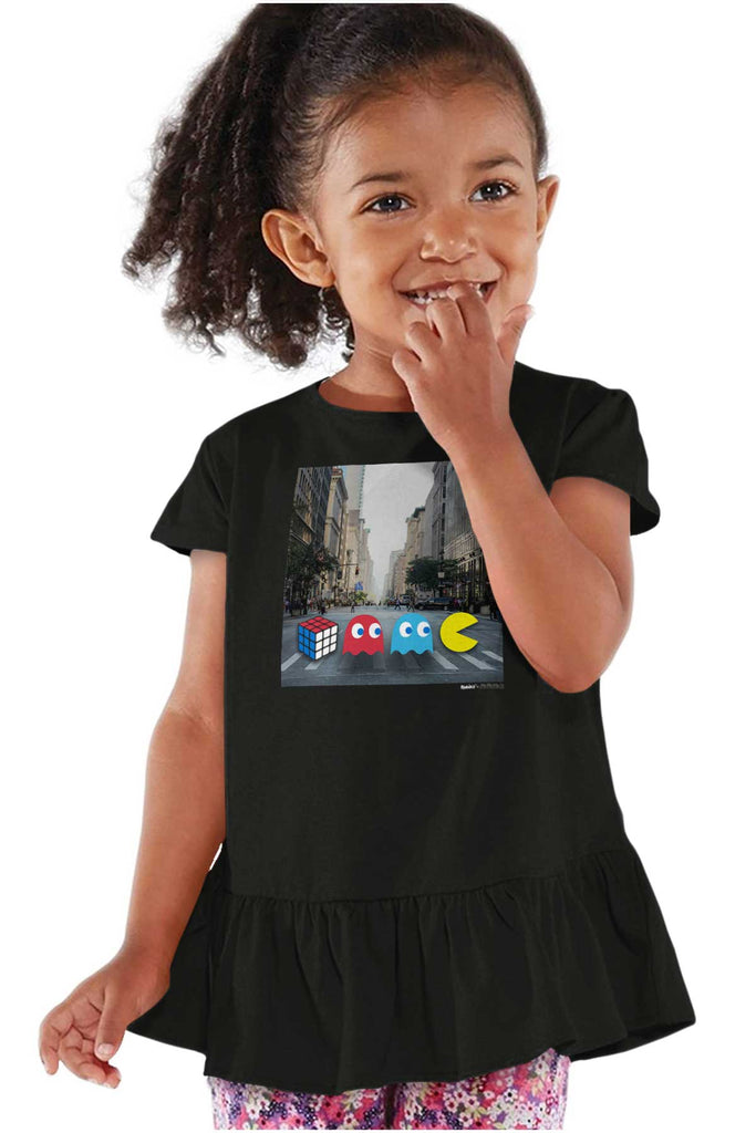 The Beatles Pac-Man Toddler Ruffle Bottom Tee-Direct To Garment Print-Brisco Baby