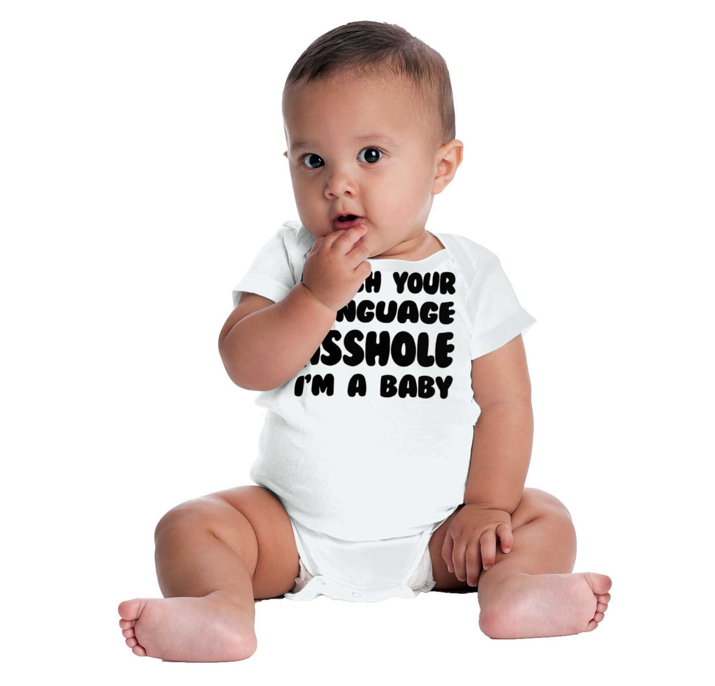Watch Your Language Romper Bodysuit-Direct To Garment Print-Brisco Baby